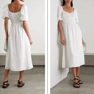 Faithfull the Brand Shay Shirred White Linen Dress XS/Size 2